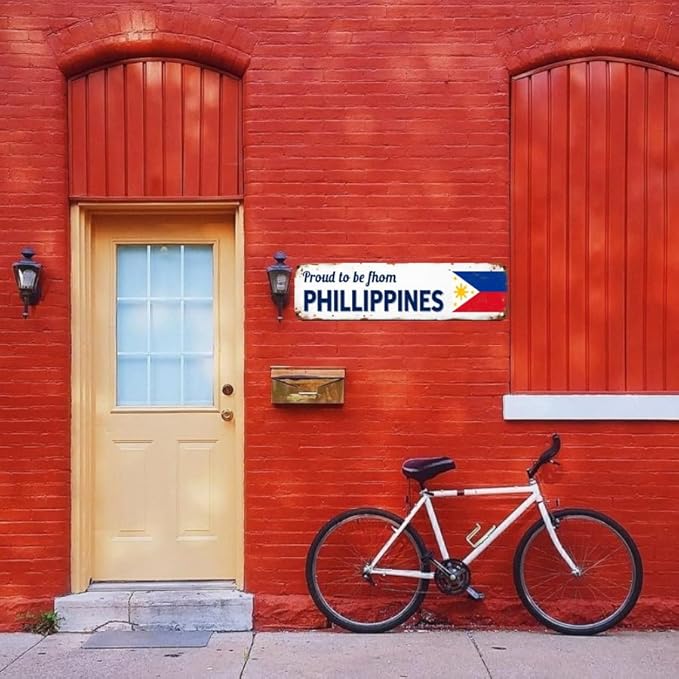 Philippines Pride Tin Decor 16 * 4 Inches "Proud to be from PHILLIPPINES" Home/Patio Wall Art - Retro Filipino Accent, Philippine Decor, Pride Metal Sign