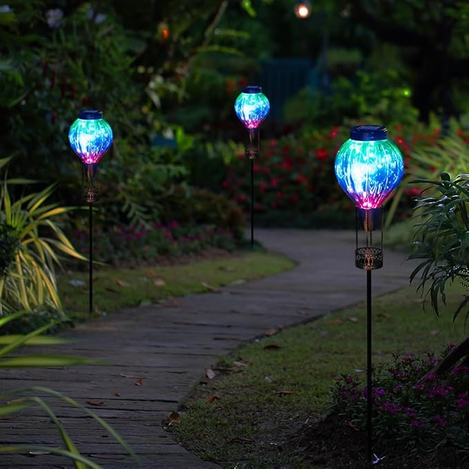 Solar Garden Lights Outdoor Waterproof with Hot Air Balloon, Led Garden Lights Outdoor Solar Landscape Stake Light Decor for Outside Pathway Walkway Yard Patio