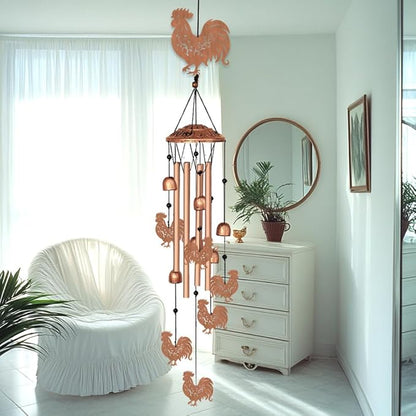 INFUNLY Roosters Wind Chimes for Outside 5.5"×5.4" Chicken Pattern Metal Windchime Aluminum Tube Wind Chime with Little Bells Tubes Memorial Wind Bell for Yard Garden Decor Housewarming Birthday Gift