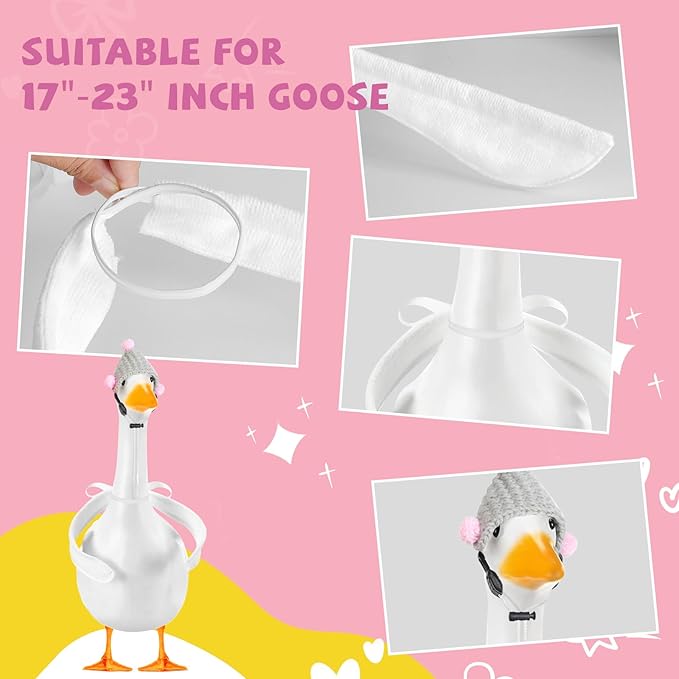 Poseable Goose Wings &Mini Hats for 23" Porch Goose Statue - 2-Pack White Fabric Arms for Custom Lawn Ornament Display - Weather-Resistant Yard Goose Accessories for Cement or Plastic Figures
