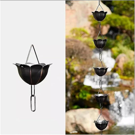 Copper Old Rain Chain for Gutters, Roof Rain Collector/Diverter, Metal Chain Type for Villa Temples(Style 2,2.4m/8ft)