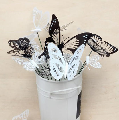 3D Butterfly Garden Stake Decor,10"PVC Butterfly Garden Decor for Outside,Shaking Head Artificial Butterflies for Cake Bouquet Wall Lawn Pathway Plant Pot Flower Bed Yard Decor (50, Black)