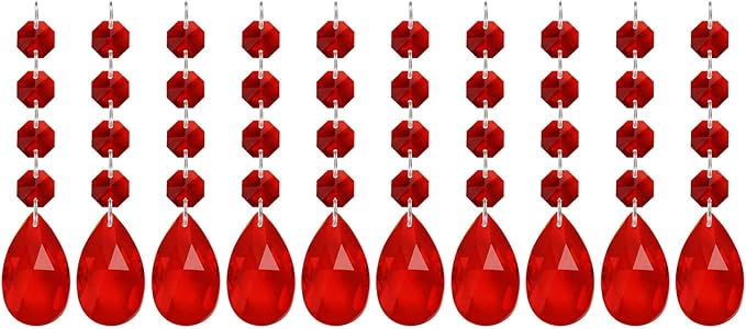 PATIKIL Teardrop Crystal Chandelier Pendants Beads, 10 Pack 125mm Length 38mm Chandelier Prisms Parts Ornaments Hanging Beads for DIY Arts Crafts Decoration, Red