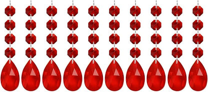 PATIKIL Teardrop Crystal Chandelier Pendants Beads, 10 Pack 125mm Length 38mm Chandelier Prisms Parts Ornaments Hanging Beads for DIY Arts Crafts Decoration, Red