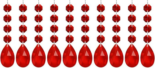 PATIKIL Teardrop Crystal Chandelier Pendants Beads, 10 Pack 125mm Length 38mm Chandelier Prisms Parts Ornaments Hanging Beads for DIY Arts Crafts Decoration, Red