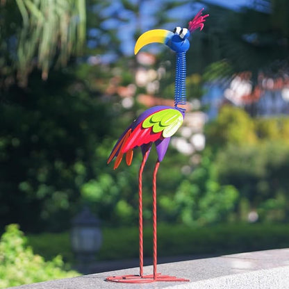 DREAMSOUL 31" Tall Funny Garden Statues, Metal Outdoor Statues with Spring Neck, Antique Standing Statue for Outside Yard Lawn Decor