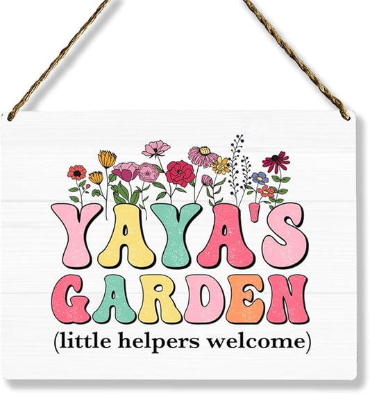 Yaya's Garden Wooden Sign Decor, Indoor Decoration Hanging Signs 8x10 Inches, Outdoor Garden Decor Yard Wall Hanging Decor Sign, Mothers Day Gifts Birthday Gifts for Mom Grandma