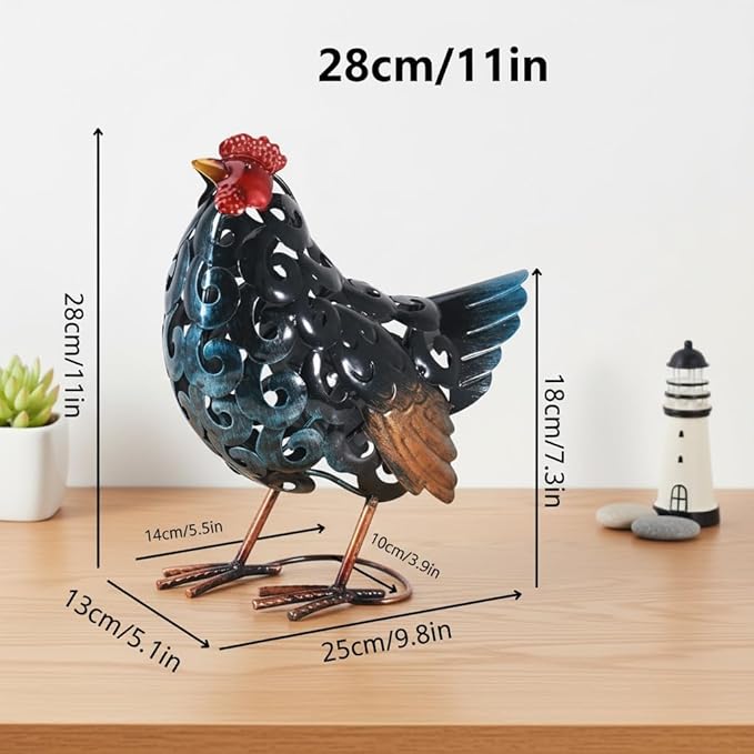 Chicken Metal Garden Statues,Backyard Scuplture,Outdoor Decoration, Yard Ornaments Outside Decor Home Deco, Retro Painting,Lifelike Gift for Friends Garden Lover (Hen)
