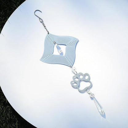 LONGSHENG - SINCE 2001 - Crystal Suncatcher Wind Spinner Pendant Hanging Silver Pet Footprints Ornament Rainbow Maker Garden Patio Sun Catcher Window Decor