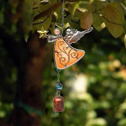 MrMrKura Metal Angel Wind Chime Hanging Decoration Ornament Wing Angel Bell Decorative Hanging Bells, Gifts for Home Garden Decor Crafts (Yellow)