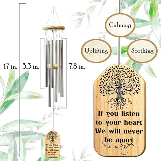Personalized Sympathy Wind Chimes for Loss of Loved One, 17 Inches, Tree of Life - Add Photo and Text - Metal Tubes and Custom Wooden Striker Windcatcher