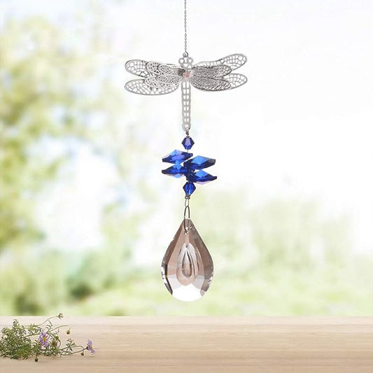 WEISIPU Crystal Suncatcher Prism - Dragonfly Suncatchers for Windows Hanging Rainbow Maker, K9 Crystal Metal Dragonfly Ornament, Christmas Tree Decor, Gifts (Blue)