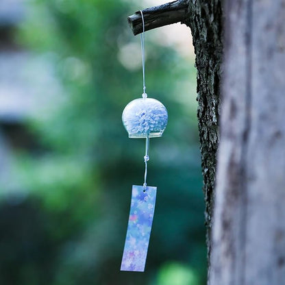 Japanese Wind Chime Glass Outdoor Ornament for Garden, Patio & Balcony, Hanging Wind-Bell Decoration Gift, Blessing Pendant Windchimes & PVC Wind-Catcher, Blue Flower