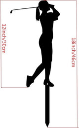 Outdoor Metal Golfer Yard Stake Art Metal Silhouette Art Garden Decor 18" (Men and Lady)