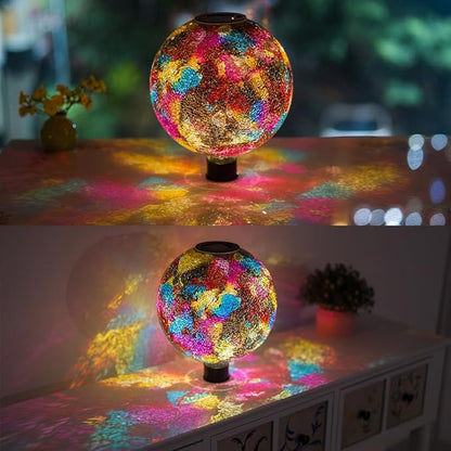 Stargarden Solar Gazing Ball, 10" Mosaic Gazing Ball,Glass Gazing Globe with Metal Stand, Decorative Solar Globes for Patio, Lawn, Garden Decor(Red)
