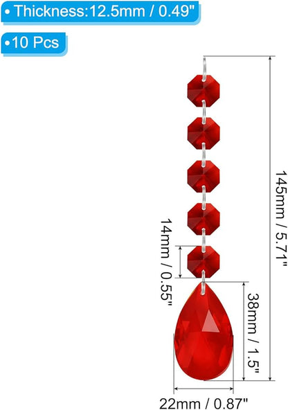PATIKIL Teardrop Crystal Chandelier Pendants Beads, 10 Pack 145mm Length 38mm Chandelier Prisms Parts Ornaments Hanging Beads for DIY Arts Crafts Decoration, Red