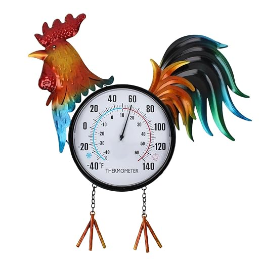 VEWOGARDEN Decorative Rooster Outdoor Thermometer Waterproof Metal Indoor Outdoor Thermometer for Patio, Garden, Backyard & Indoor Home Décor