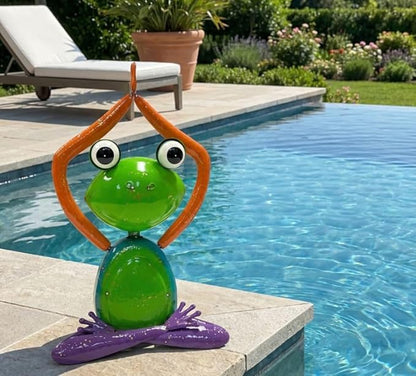 Colorful Frog Large Metal Garden Statue Yoga Pose with Arms Raised Up, Green Color, Garden Decor Outdoor Patio and Lawn Yard Art, Indoor Home Decoration, Landscape Sculpture Figurine, Gift