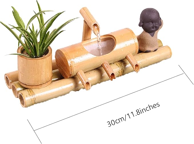 Solar Water Features for The Garden Bird Bath Bamboo Fountain Lucky Flowing Water Tank Living Room Interior Circulation Decoration Bamboo Row Fountain Waterscap,30cm/11.8in
