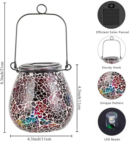 Stargarden Mosaic Solar Lantern ,Outdoor Hanging Waterproof Mosaic Light Solar Table Lamp for Garden ,Patio,Yard Decor (Red)
