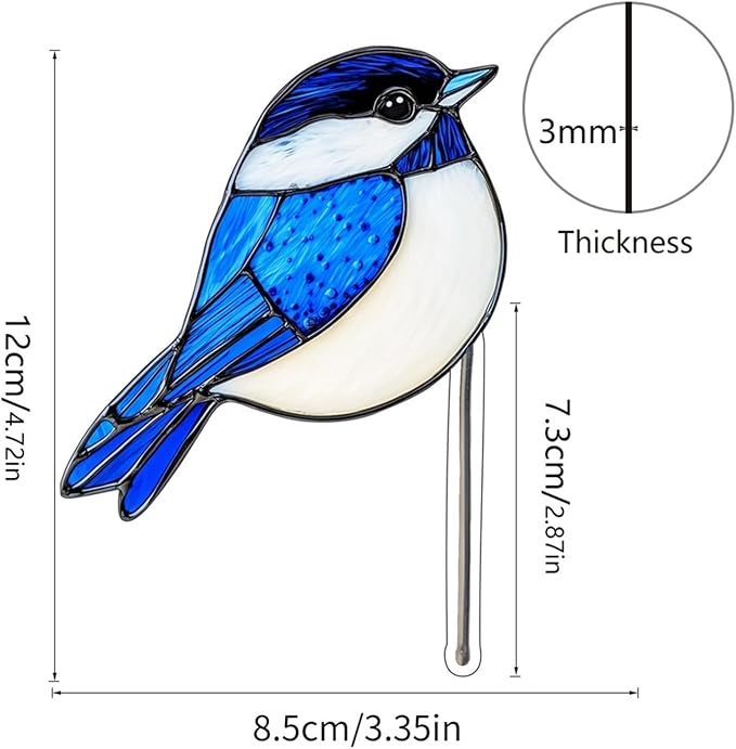 Bird Butterfly Flower Plant Pot Stake Decoration, 4.7 Inch 2D Colorful Acrylic Bird Butterfly Garden Ground Insert Decor, Outdoor Yard Lawn Pathway Patio Art Ornaments, Gifts for Mom (T)