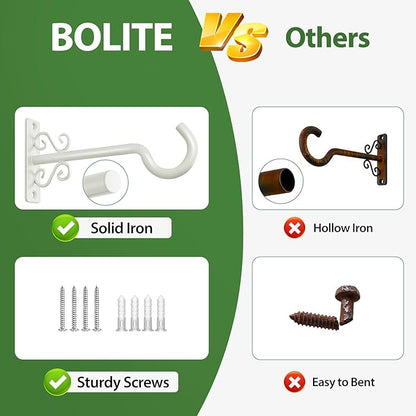 BOLITE Plant Hangers, 6 Inch Hanging Plant Brackets Outdoor or Indoor, Wall Hooks for Hanging Hummingbird Feeders, Bird Feeders, Planters, Lantern, Wind Chime, 2 Pack, Retro White, Gifts for Women Men