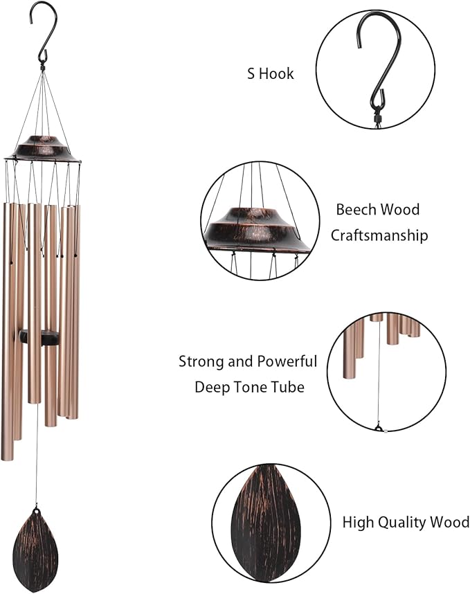 Taman Wind Chimes for Outside, 40”Aluminum Deep Tone Wind Chimes Sympathy Memorial for Loss of a Loved One Condolence Gift Garden Patio Outdoor Home Decoration