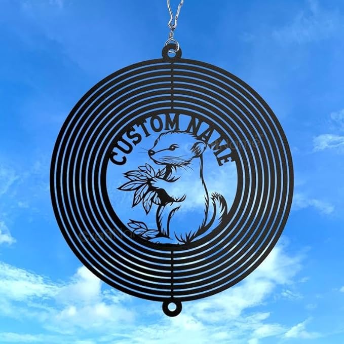 Personalized Ferret Metal Wind Spinner, Custom Hanging Decoration for Outdoor Display, Kinetic Garden Sculpture, Pet Lover Gift (Ferret Garden Wind Spinner)