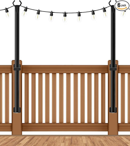 AHRLHR 5 Ft String Light Poles 2 Pack, String Light Poles for Outside with Fixing Clips,Hanging Light Poles for Deck Fence Garden Backyard Wall Bistro,Metal Poles for Outdoor String Lights