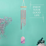 Pink Purple Marble Wind Chime 20.5 Inch, Wooden & Metal Windchime for Outdoor Garden Indoor Home Decor, Memorial Gift Wind Bell with Relaxing Sound for Patio Yard Bedroom