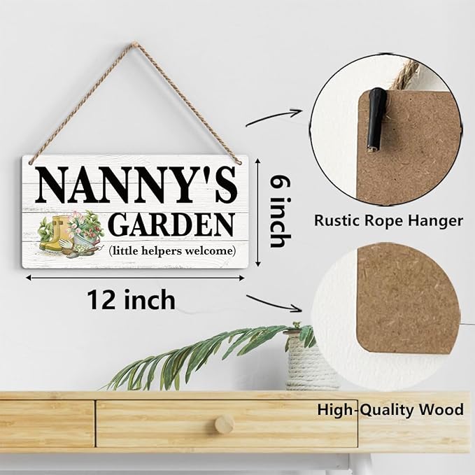Nanny Gifts Outdoor Garden Wooden Sign Decor, Indoor Garden Decoration Hanging Signs 12x6 Inches, Outdoor Porch Yard Wall Art Decor Sign, Mother's Day Gifts Birthday Gift for Mom Grandma