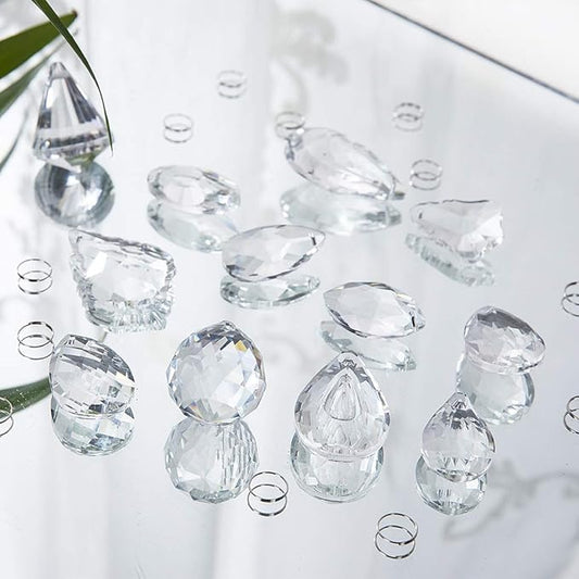 H&D Clear Jewelry Crystals Pendants Chandelier Lamp Lighting Drops Prisms Hanging Glass Prisms Parts Suncatchers Prisms Hanging Ornaments for Home,Office,Garden Decoration,Pack of 12
