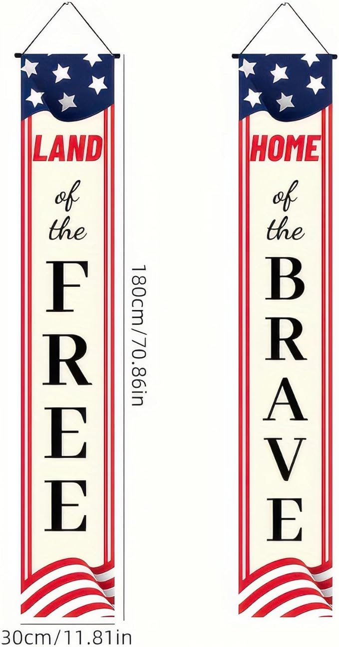 BlissYard 2Pcs Patriotic Themed Door Banners 4th of July Decorations Memorial Day Banner Hanging Porch Signs Banners for Independence Veterans Labor Day for Front Yard Indoor Outdoor Supplies