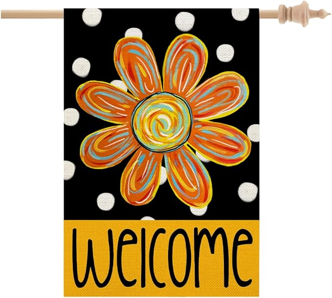 CROWNED BEAUTY Summer Floral House Flag 28x40 Inch Double Sided Large Burlap Welcome Holiday Flag for Outside Yard CF1503-40