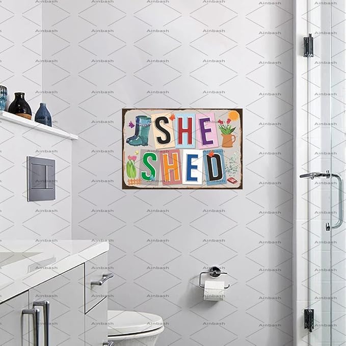 She Shed Sign She Shed Entryway Decor Vintage Decor Home Garden Patio Wall Decoration Woman Cave Sign 12x8 Inch