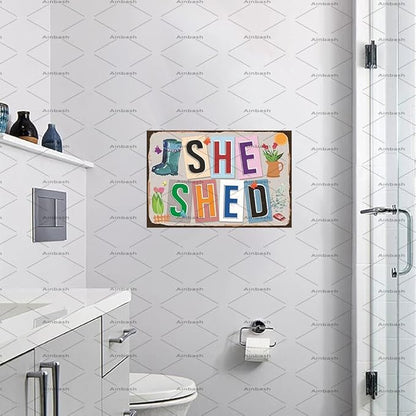 She Shed Sign She Shed Entryway Decor Vintage Decor Home Garden Patio Wall Decoration Woman Cave Sign 12x8 Inch