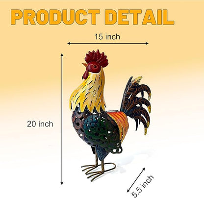 LIFFY Metal Chicken Yard Decor, 20" Rooster Outdoor Garden Solar Lights,Rooster Decorative Statues Outside with Led Light for Landscape Patio Lawn Backyard