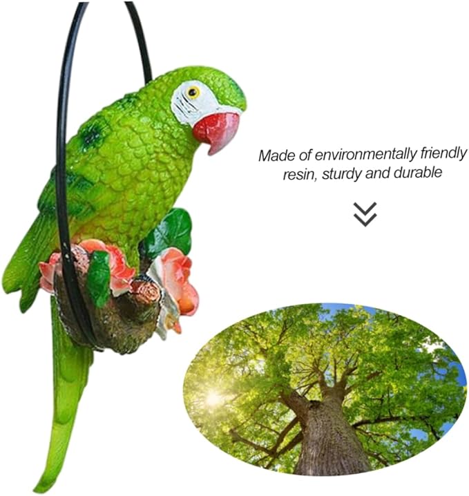 Hanging Parrot Garden Decor Resin Parrot Statue Outdoor Decor Parrot on Perch Garden Sculpture Parrot Statue Garden Sculptures for Outdoor Garden Decorations Vivid Arts Garden Ornaments Green