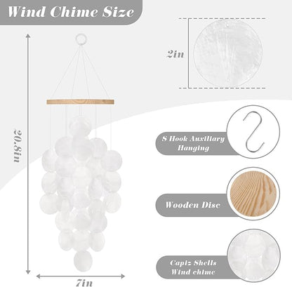 Wind Chimes for Outside, Handcrafted White Capiz Shells Windchime Coastal Style Decor for Indoor/Outdoors, Garden Decors, Great Gift for Women, Beach Hanging Decor, Wind Chimes Lovers and More