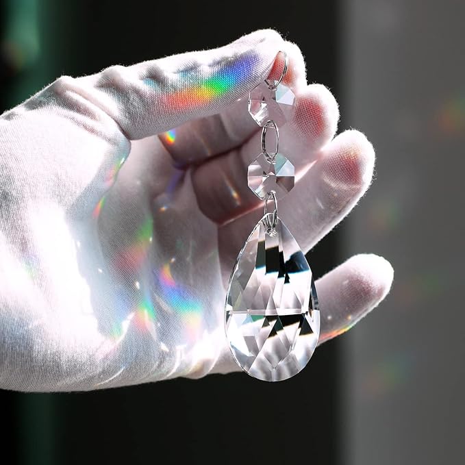 20pcs 50mm Teardrop Chandelier Crystals, Clear Replacement Parts Hanging Pendants Connected Glass Octagon Beads for Chandelier Decoration