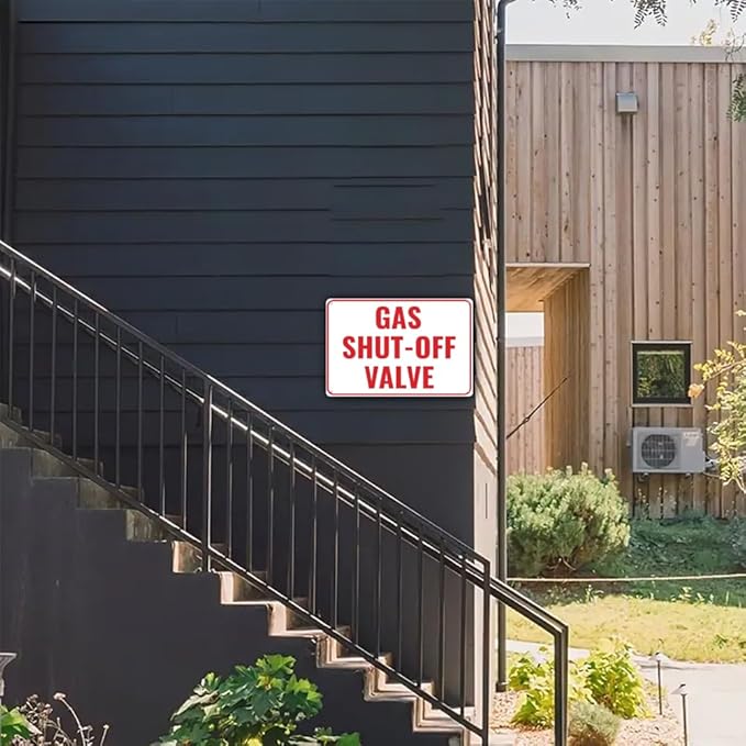 2pcs Gas Shut Off Sign - 12 x 8 inch Metal Aaluminum Emergency Shut-Off Sign for Patio, Outside, Inside, Outdoor, UV Protected & Weatherproof