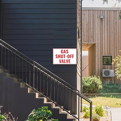 2pcs Gas Shut Off Sign - 12 x 8 inch Metal Aaluminum Emergency Shut-Off Sign for Patio, Outside, Inside, Outdoor, UV Protected & Weatherproof