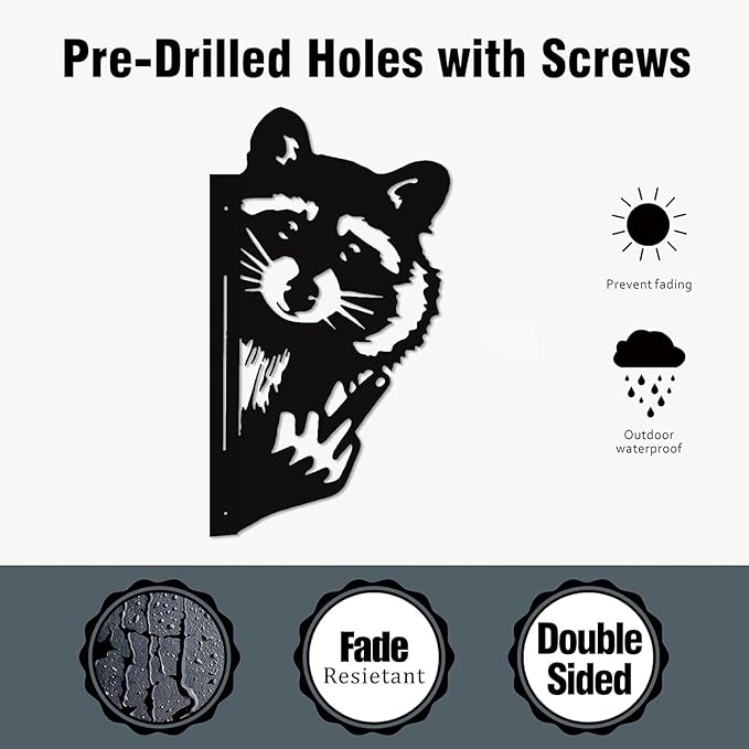 Funny Peeking Squirrel Metal Sign, Middle Finger Garden Yard Art Decor, Rustic Animal Wall Ornament for Tree, Fence, Outdoor Farmhouse, Bigfoot Gag Gift (#Raccoon, 15")