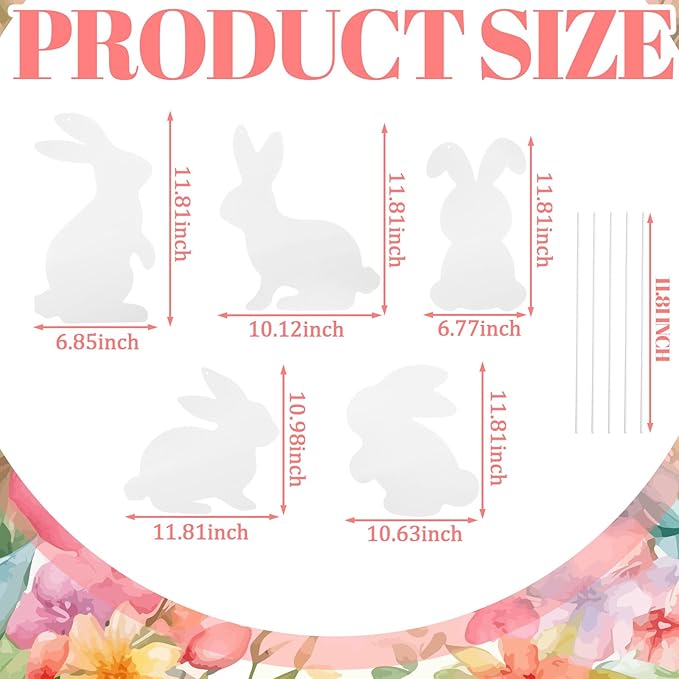 5 Pcs Metal Easter Yard Decorations Outdoor Easter Bunny Yard Signs with Stakes Cute Spring Rabbit Decorative Lawn Signs for Indoor Outdoor Garden Pathway Walkway Spring Holiday Party Decor