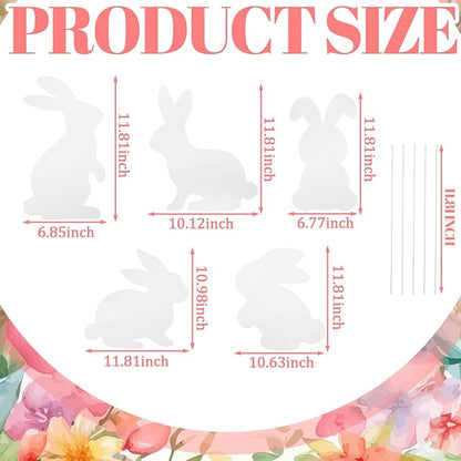 5 Pcs Metal Easter Yard Decorations Outdoor Easter Bunny Yard Signs with Stakes Cute Spring Rabbit Decorative Lawn Signs for Indoor Outdoor Garden Pathway Walkway Spring Holiday Party Decor