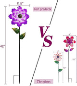 Metal Flower Garden Stakes Yard Art, 42" Large Handcrafted Purple Metal Outdoor Decor Lawn Pathway Ornaments Garden Decorations