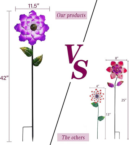 Metal Flower Garden Stakes Yard Art, 42" Large Handcrafted Purple Metal Outdoor Decor Lawn Pathway Ornaments Garden Decorations