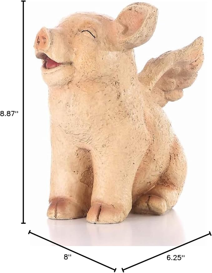 HI-LINE Laughing Pig with Wings Outdoor Garden Statue - 8.75" - Pink
