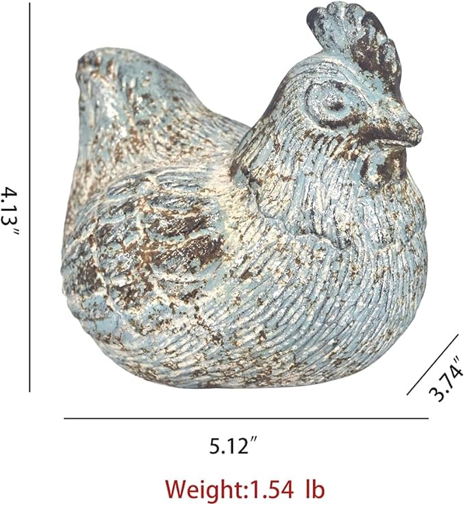 Chicken Figurine Chicken Kitchen Decor Cement Hen Figurine Rustic Hen Garden Statues Figurines Artwork for Outdoor, Backyard, Patio and Home Kitchen Decoration(Blue)