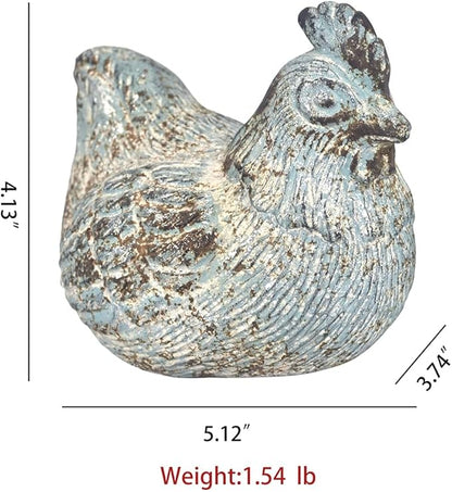 Chicken Figurine Chicken Kitchen Decor Cement Hen Figurine Rustic Hen Garden Statues Figurines Artwork for Outdoor, Backyard, Patio and Home Kitchen Decoration(Blue)